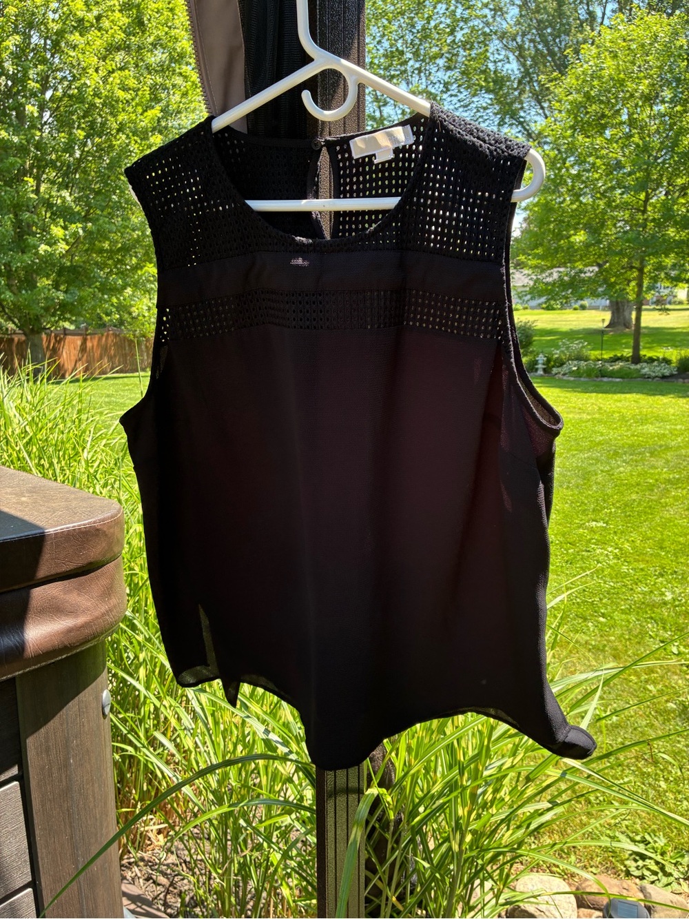 Michael Kors Black Sleeveless Crochet Yoke Top